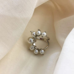 Fashion Gold Color Open Cuff Circle Ring Imitation Pearl Flower Ring