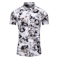 Style Design Short Sleeve Casual Shirt Men Print Beach Blouse
