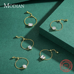 5 Style Clear CZ Link Chain Ring Trendy Adjustable Color Rings