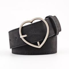 Double Ring Women Belt Fashion Waist Belt PU Leather Metal Buckle Heart Pin Belts