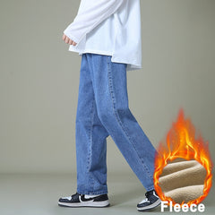 Solid Jeans Men Fashion Loose Straight Casual Pants