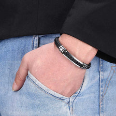 Trendy Leather Bracelet Men Stainless Steel Handmade Bangles