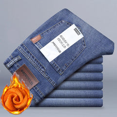 Classic MenRegular Fit Fleece Jeans Business Fashion Loose Casual