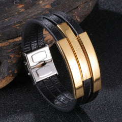 Trendy Leather Bracelet Men Stainless Steel Handmade Bangles
