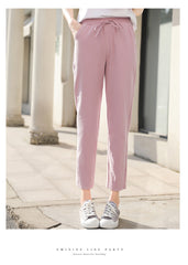 Women's Pants Cotton Trousers Casual Harem Pants Solid Loose Ankle Length Pants