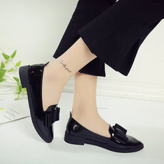 Flats Women Shoes Bowtie Loafers Patent Leather Low Heels Slip On Footwear