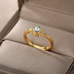Vintage Opal Rings For Women Stainless Steel Sun Rings