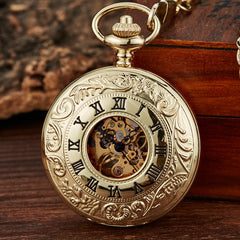 Retro Hand Wind Mechanical Pocket Watch With Fob Chain Mens