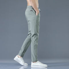MenTrousers Spring Summer New Thin Green Solid Color Fashion Pocket