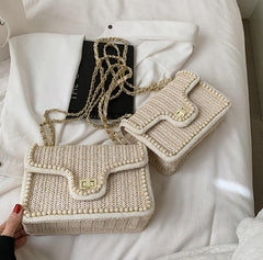 Weave Square Crossbody Bag handbag quality Straw pearl