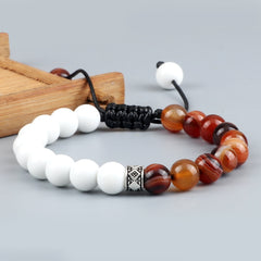 Trendy White Men Beads Bracelet Handmade Natural Tiger Eye Lava Stone