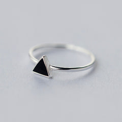 Geometric Black Enamel Triangle OL Adjustable Ring Minimalist