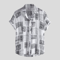 Men Shirt Ethnic Printed Shirts Summer Retro Vintage Streetwear Short Sleeves