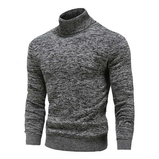 Turtleneck Cotton Slim Knitted Pullovers Men Solid Color Casual Sweaters