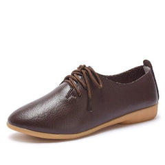 Genuine Leather Oxford Shoes For Women Round Toe Lace-Up Casual Shoes