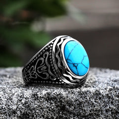 Vintage Oval Stones Ring in Stainless Steel Jewelry Mens Accessories