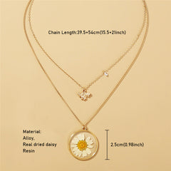 Double Layers Daisy Bee Pendant Dried Flower Resin Collar Lovely Tiny Honey Necklace