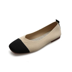 Women Flats Ballet Shoes Breathable Knitted Square Toe Moccasins