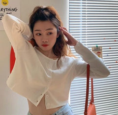 Style O-neck Short Knitted Sweaters Women Thin Cardigan Crop Top