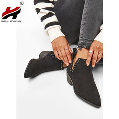 Ankle Boots For Women Low Heel Boots Women Pointed Boots