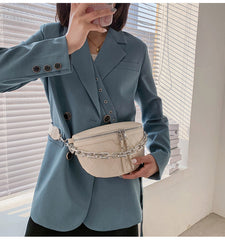 Thick Chain Waist Bag Women Leather Fanny Pack