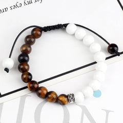 Trendy White Men Beads Bracelet Handmade Natural Tiger Eye Lava Stone