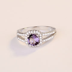 Crystal Round Engagement Ring Cute 925 Silver Zircon Stone Ring Vintage