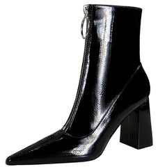 Shoes Women New Patent Leather Knee-High Boots Square Toe High Boots