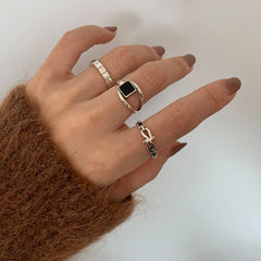 S925 Sterling Silver Rings for Women Fashion Geometry Simplicity Adjustable