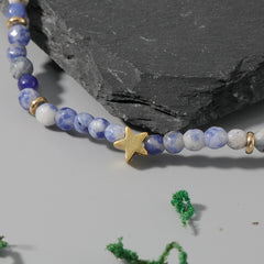 Fashion Bead Anklet Elasticity Adjustable Natural Stone Blue Spotted Stone Beach