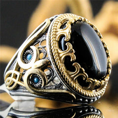 Retro Black Square Resin Crystal Ring Men Finger Ring