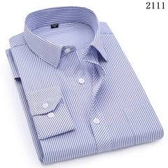 Plus Large Size Slim Fit Mens Business Casual Long Sleeved Shirt Classic Striped