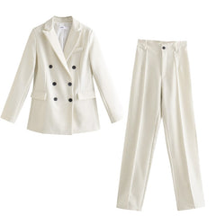 Women Jacket Double Breasted Notched Blazer Office Suit Pantsuit