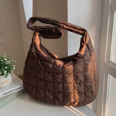 Lattice Pattern Shoulder Bag Space Cotton Handbag Women Large Capacity Tote