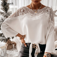 Crochet Embroidery Lace Blouses White Shirts Vintage Elegant Ladies Tops