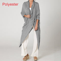 Women Tops Vintage Solid Blouses Fashion Long Shirts Casual