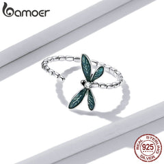 Vintage Green Dragonfly Ring 925 Sterling Silver Adjustable Finger Ring
