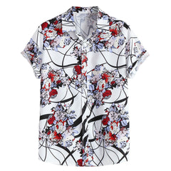 Men Shirt Ethnic Printed Shirts Summer Retro Vintage Streetwear Short Sleeves