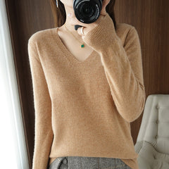 Sweater Knitted Pullovers V-neck Slim Fit Bottoming Shirt Solid Soft Knitwear