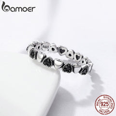 Genuine Sterling Silver Stackable Ring Heart Black CZ Finger Rings