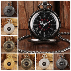 Black Roman Numerals Quartz Pocket Watch
