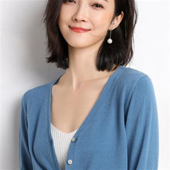 Solid V-Neck Women Cardigan Knitted Sweater Single Breasted Loose