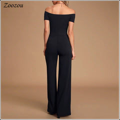 Casual Black Off Shoulder Jumpsuits Fashion Elegant Slash Neck Plus Size Rompers
