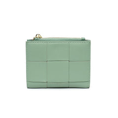 Fashion Woven Genuine Leather Women Short Wallet Functional Bifold Coin