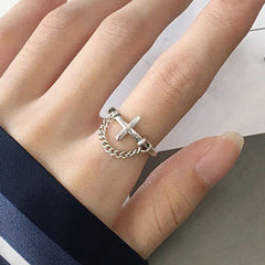Men Punk Silver Color Plated Cross Chain Ring Adjustable Jewelry