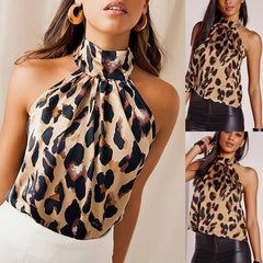 Off Shoulder Leopard Blouse Chiffon Women Halter Tops