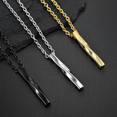 Fashion Men Rectangle Pendant Necklace Trendy Simple Chain Spiral Necklaces