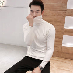 Turtleneck Sweaters Black Sexy Brand Knitted Pullovers Men Solid Color