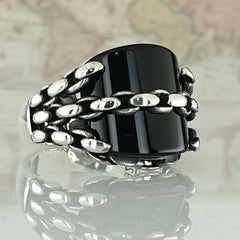 Retro Black Square Resin Crystal Ring Men Finger Ring
