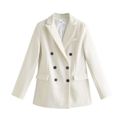 Women Jacket Double Breasted Notched Blazer Office Suit Pantsuit